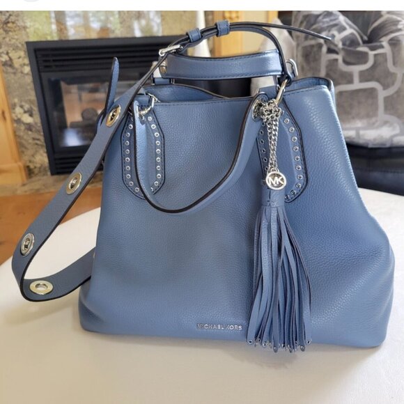 Michael Kors Slate Blue Satchel with Silver Details - Picture 2 of 10